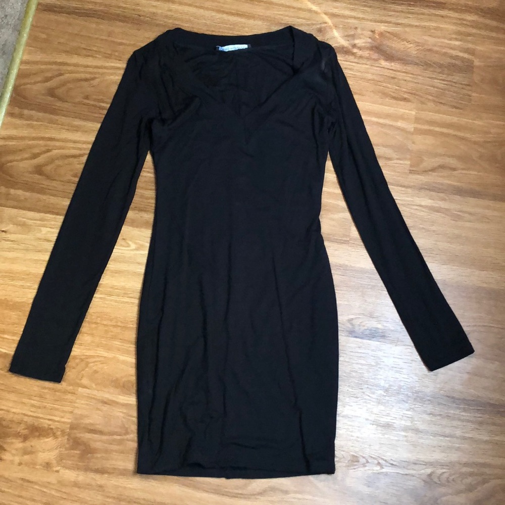 Naked wardrobe Black V-neck long sleeve mini dress